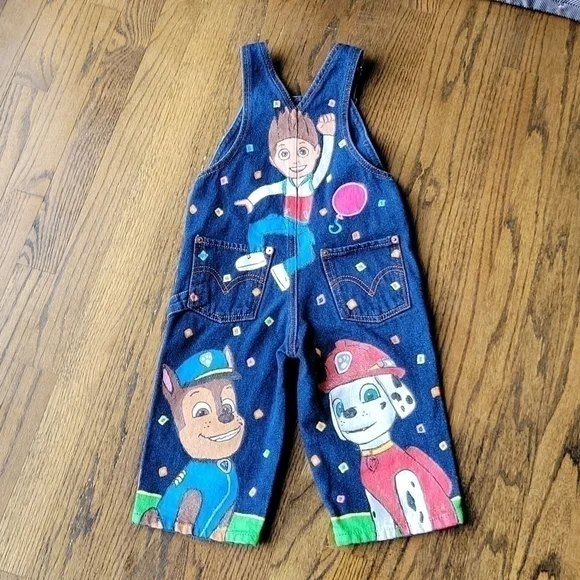 Levi's Jean Overall Paw Patrol Fabric Paint Denim Custom Toddler sz.2-5T Unisex - Picture 7 of 16